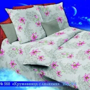 Бязь о/м пл 140 рис 568-1 Кружевница с лилиями серая